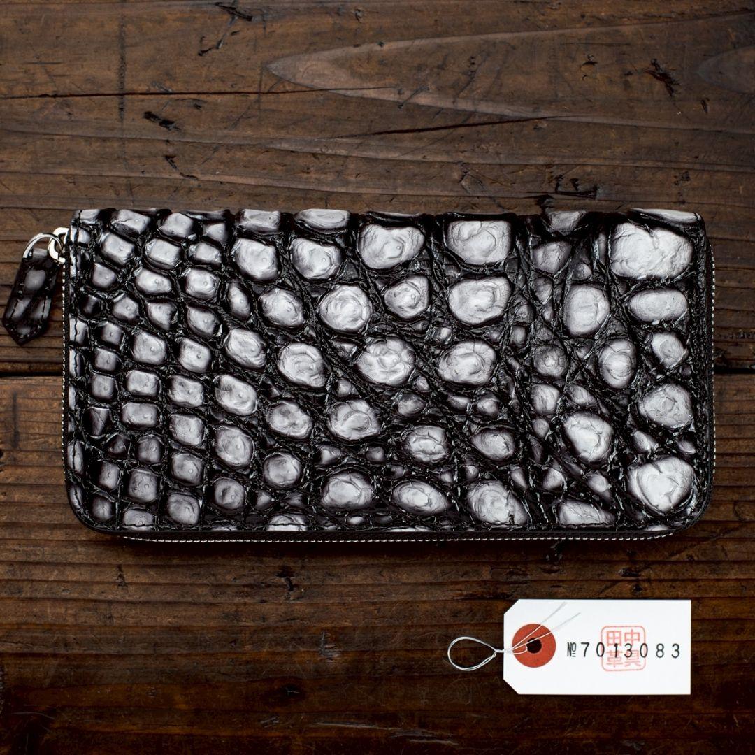 実物撮影 一枚革 クロコダイル ホワイト 白 メンズ 長財布 ラウンドファスナー