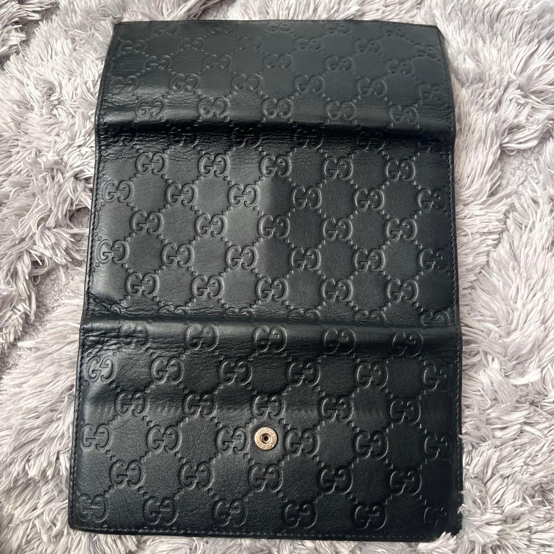 美品✨GUCCI シマ　三つ折り　長財布　ブラック　メンズ　GG柄