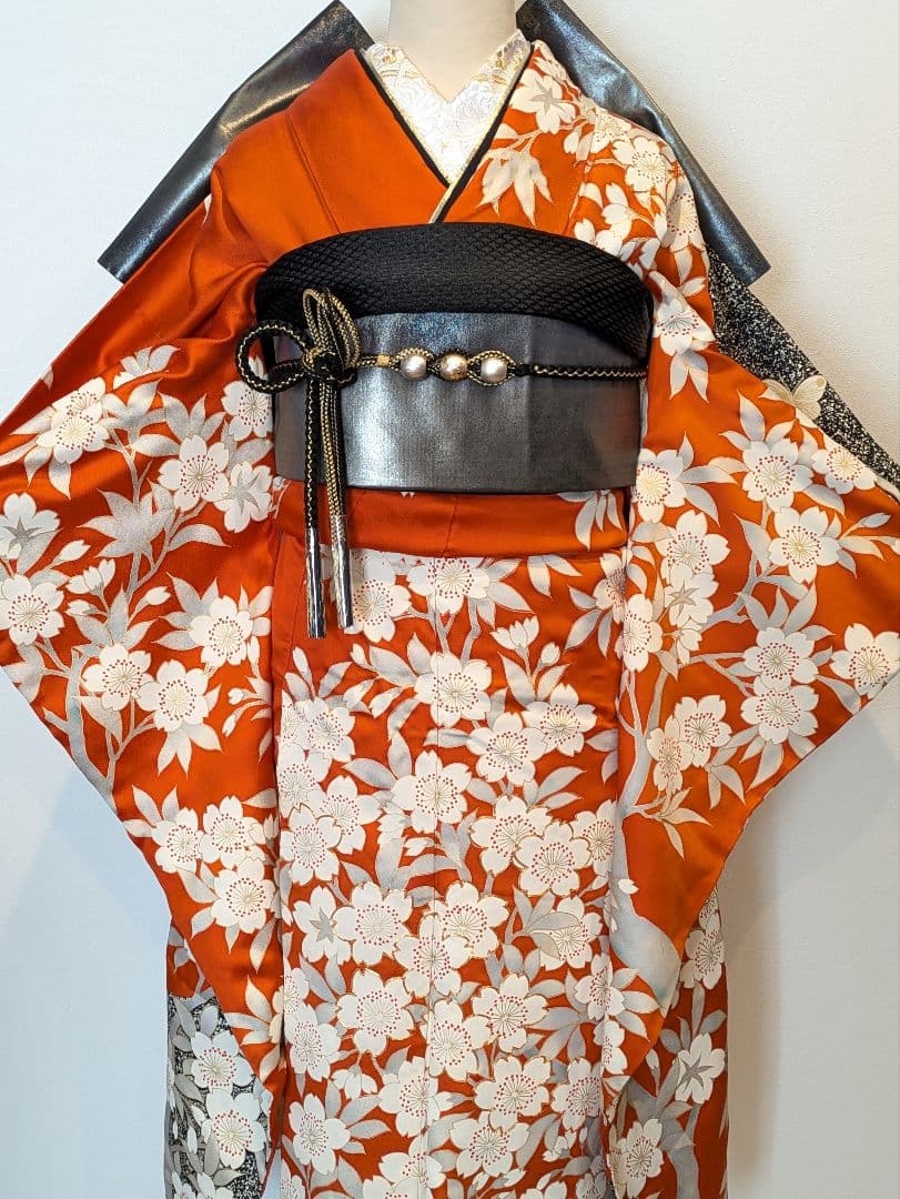 振袖フルセット 身丈156裄65 金彩 赤茶 グレー 金駒刺繍 逸品