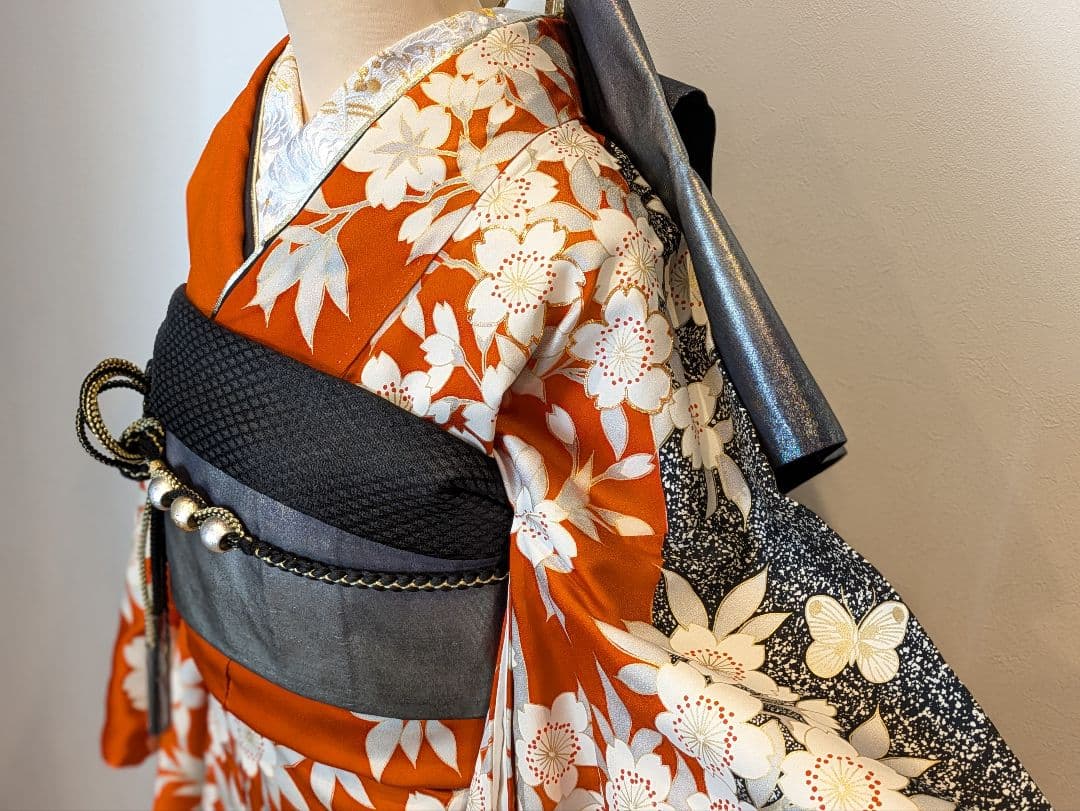 振袖フルセット 身丈156裄65 金彩 赤茶 グレー 金駒刺繍 逸品