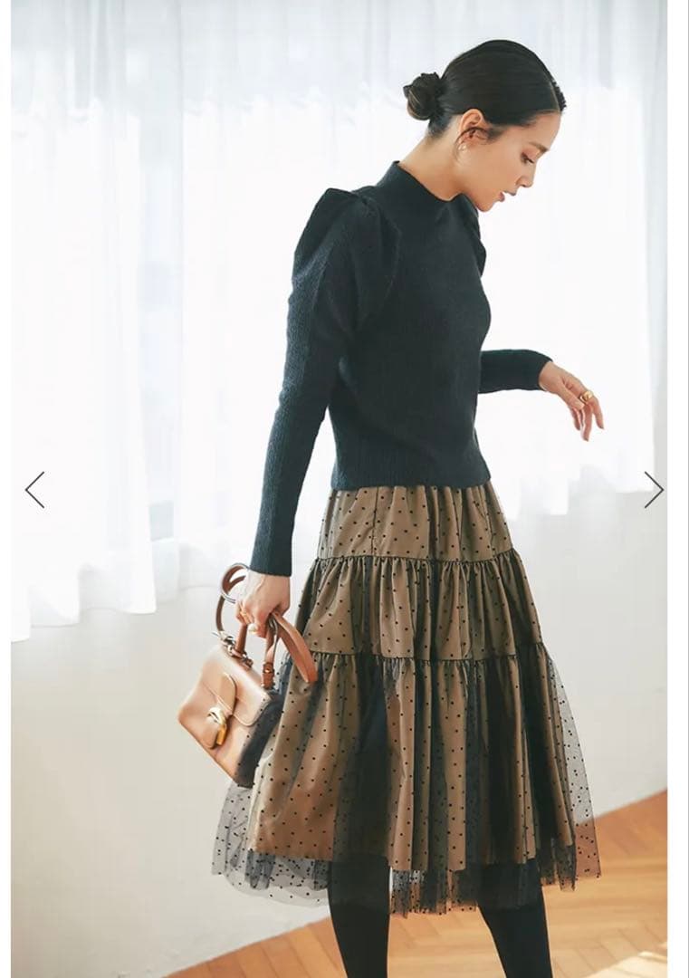 美品 SEVEN TEN フロッキードットチュールスカート