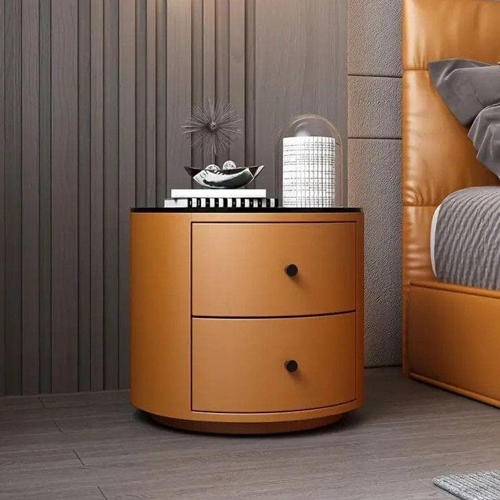 ベッドサイドテーブル 無垢材 おしゃれ 北欧風 モダン 丸 収納 スリムオレンジ