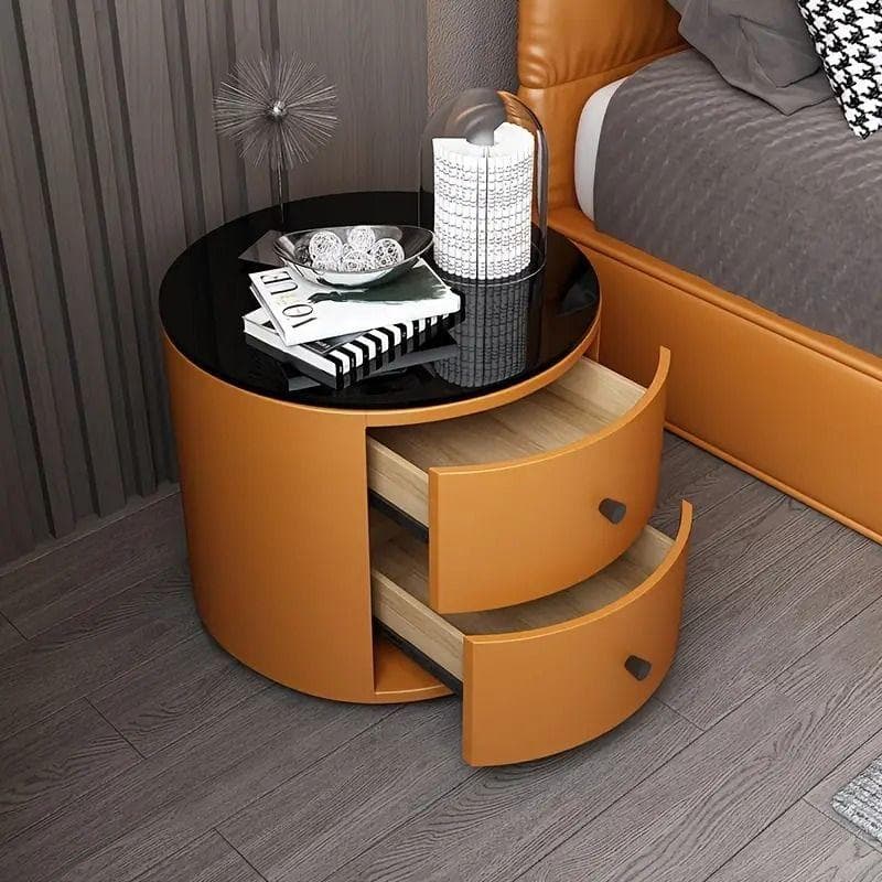 ベッドサイドテーブル 無垢材 おしゃれ 北欧風 モダン 丸 収納 スリムオレンジ