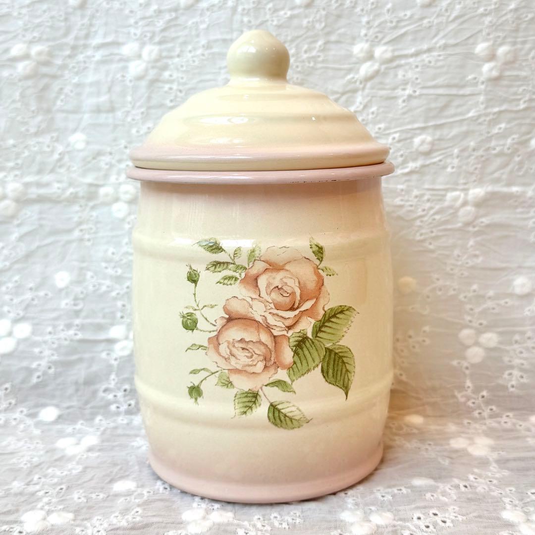 希少レア旧イマン マリアンヌたる型ビードキャニスターホーロー花柄雑貨アンティーク