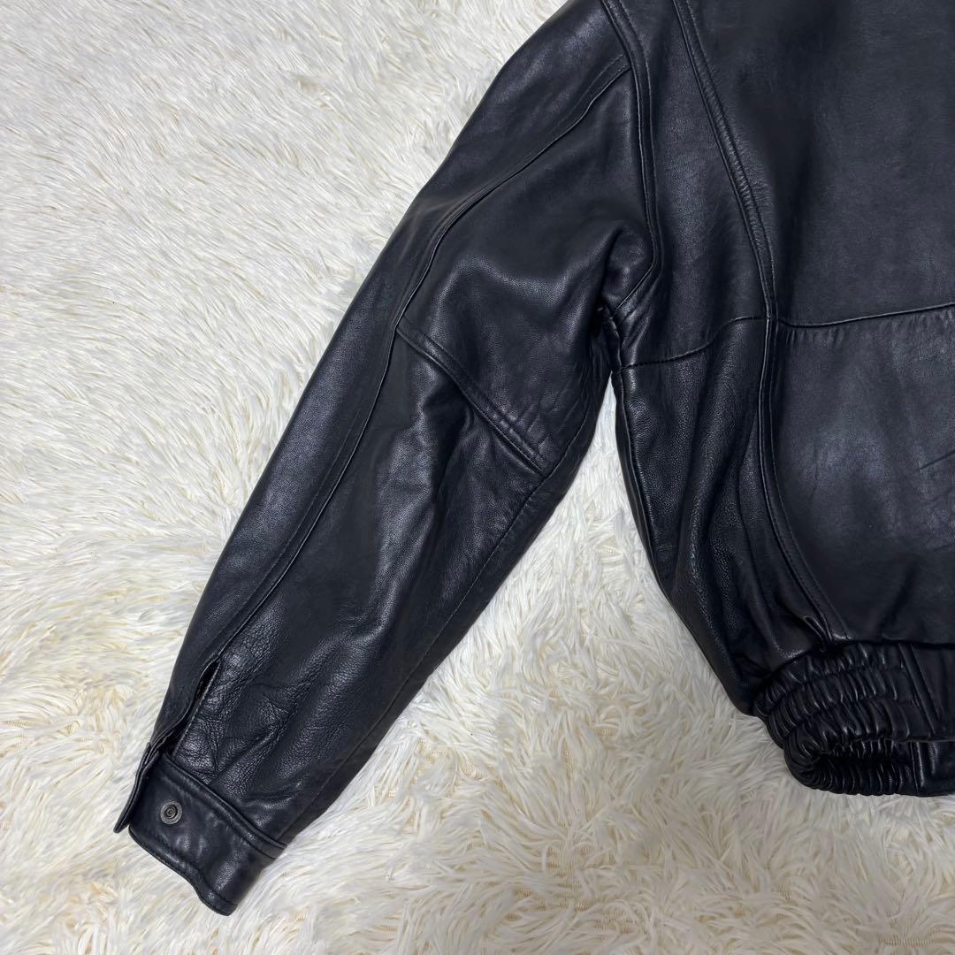 90's✨レザージャケット　本革　ジップブルゾン　ブラック　M 菅田将暉　襟付き