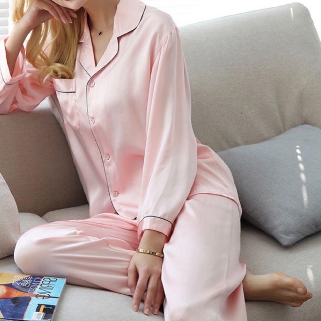 481 新品 シルクパジャマ 絹100% L ピンク 天然素材 一等品