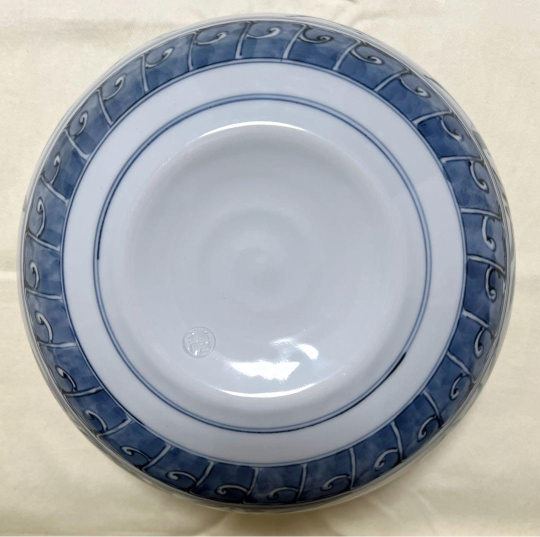 未使用　京焼清水焼　瑞昭窯　大野瑞昭　染付　花鳥魚文　大鉢　深鉢　希少品