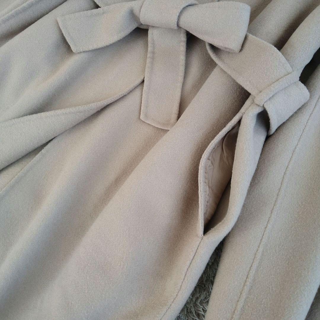 イエナ マンテコ ダブルフェイスリバーコート ノーカラー ベルト ロング ウール