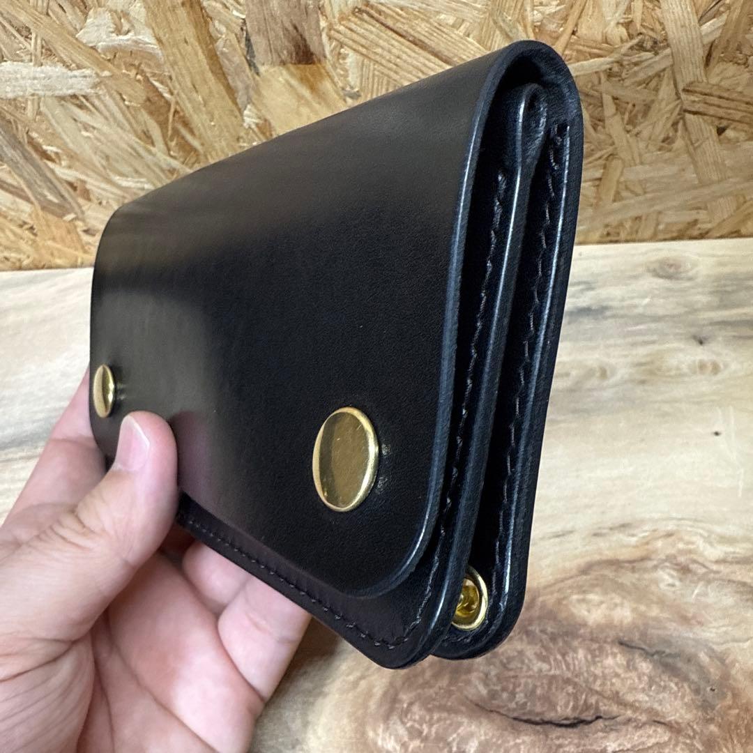 160 ミドル トラッカーウォレット スリム 2層 姫路レザー オイルレザー 黒