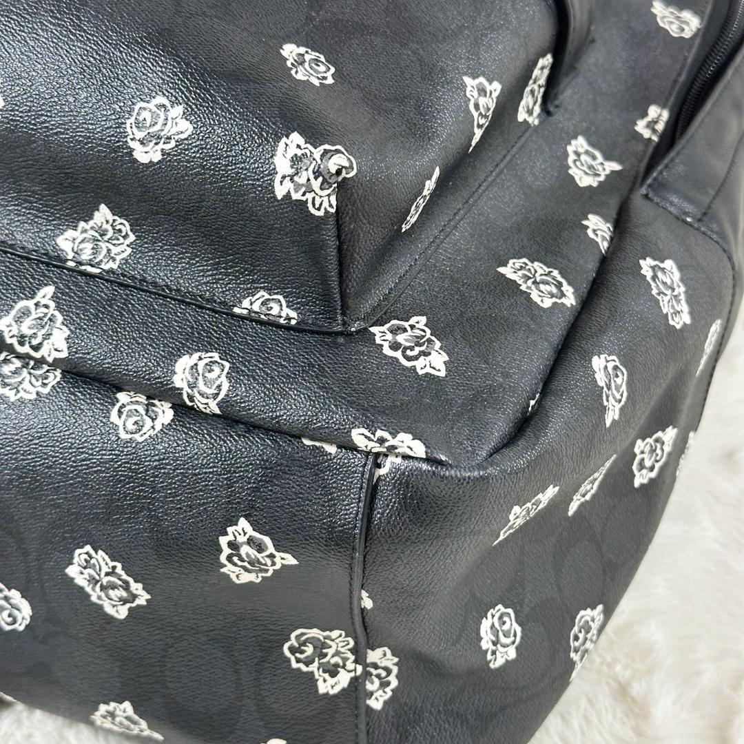 美品 COACH リュック F55970 レザー バラ柄 黒