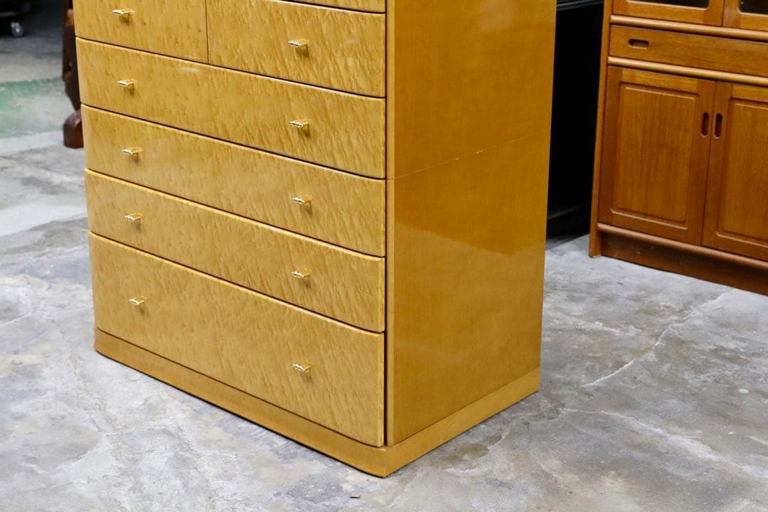 GMIK491○府中家具 最高級 整理箪笥 引出し収納家具 バーズアイメープ