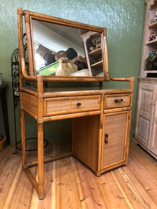 籐 ラタン ドレッサー 鏡台 インテリア アンティーク ビンテージ 昭和レトロ
