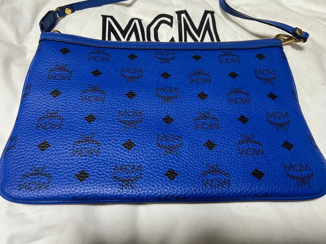 MCM 青 レザートートバッグ ポーチ付き
