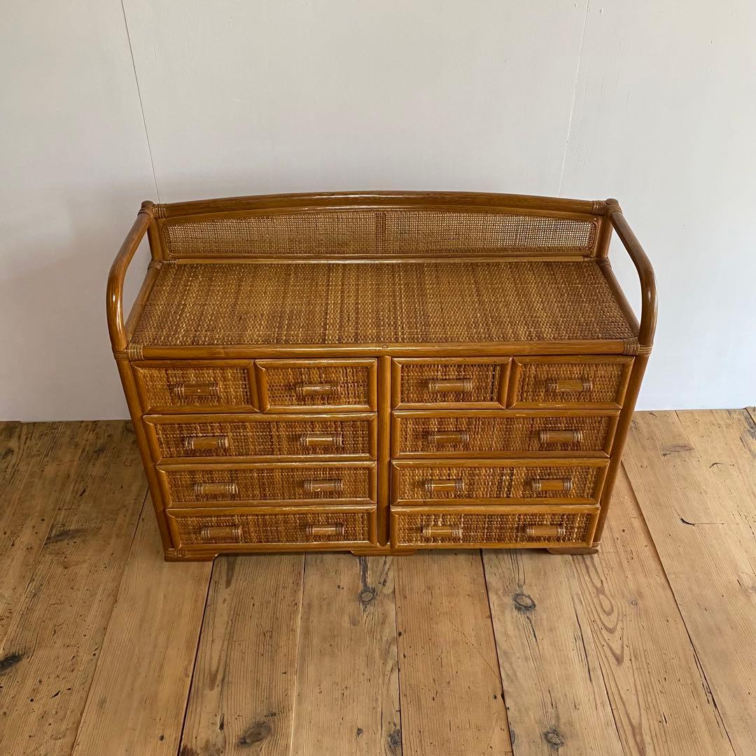 ヴィンテージ ラタン 籐 チェスト 棚 テレビ台 昭和レトロ z685