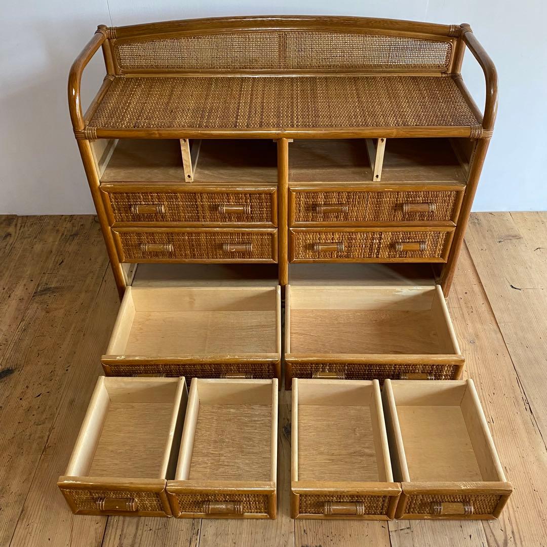 ヴィンテージ ラタン 籐 チェスト 棚 テレビ台 昭和レトロ z685