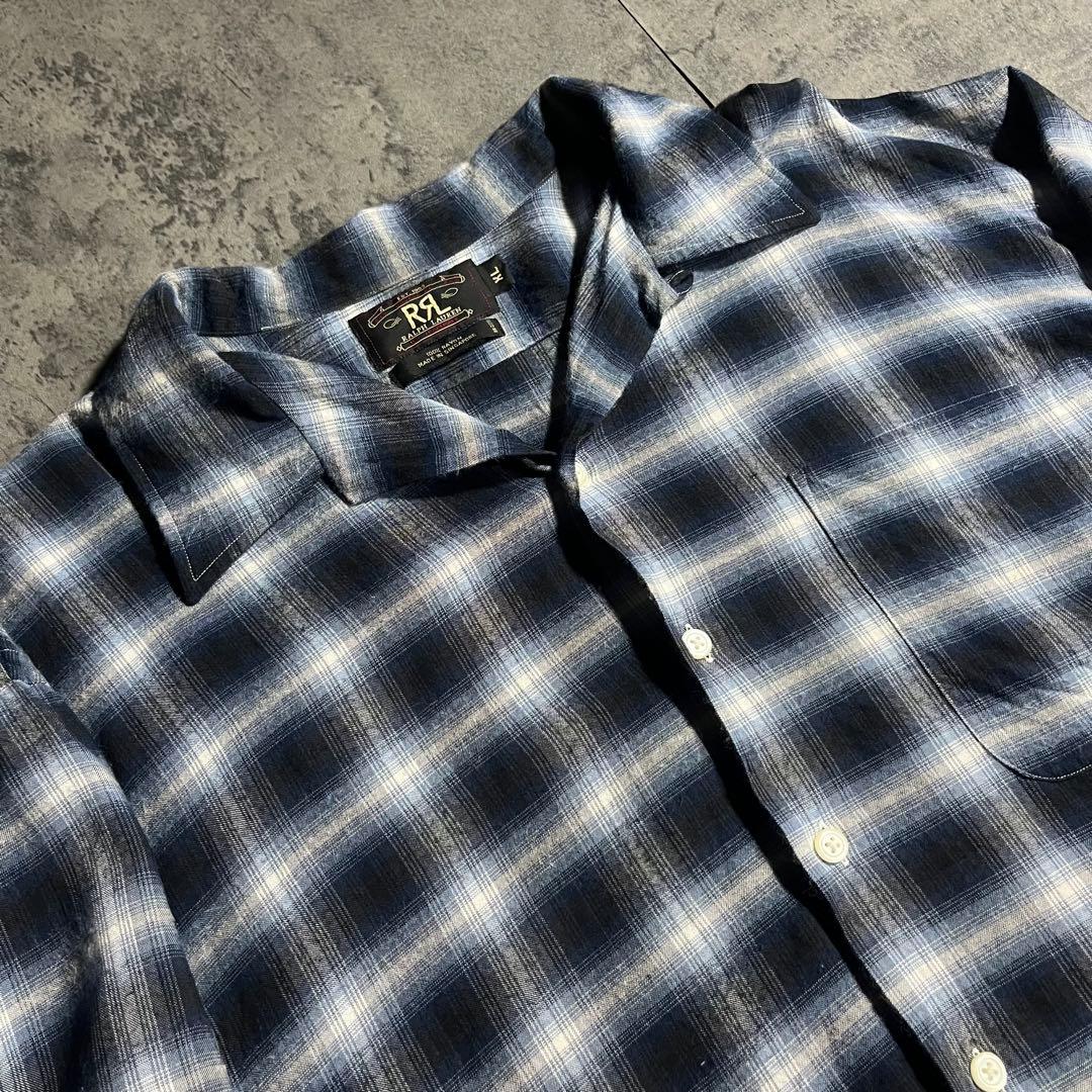 RRL ☆ 三ツ星 ☆ オンブレ チェック vintage シャツ 長袖 青 白