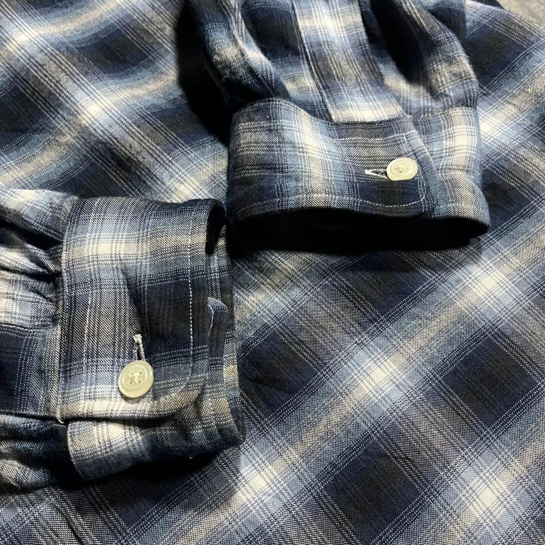 RRL ☆ 三ツ星 ☆ オンブレ チェック vintage シャツ 長袖 青 白