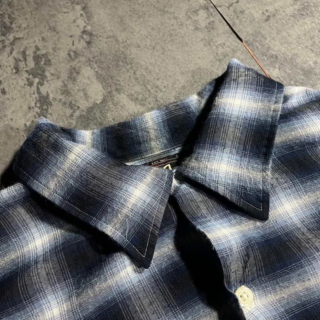 RRL ☆ 三ツ星 ☆ オンブレ チェック vintage シャツ 長袖 青 白