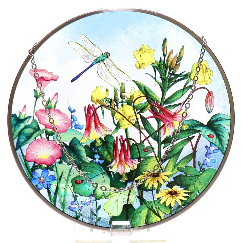 蜻蛉とテントウムシと野生の草花 大型 ヴィンテージ ステンドグラス トロント