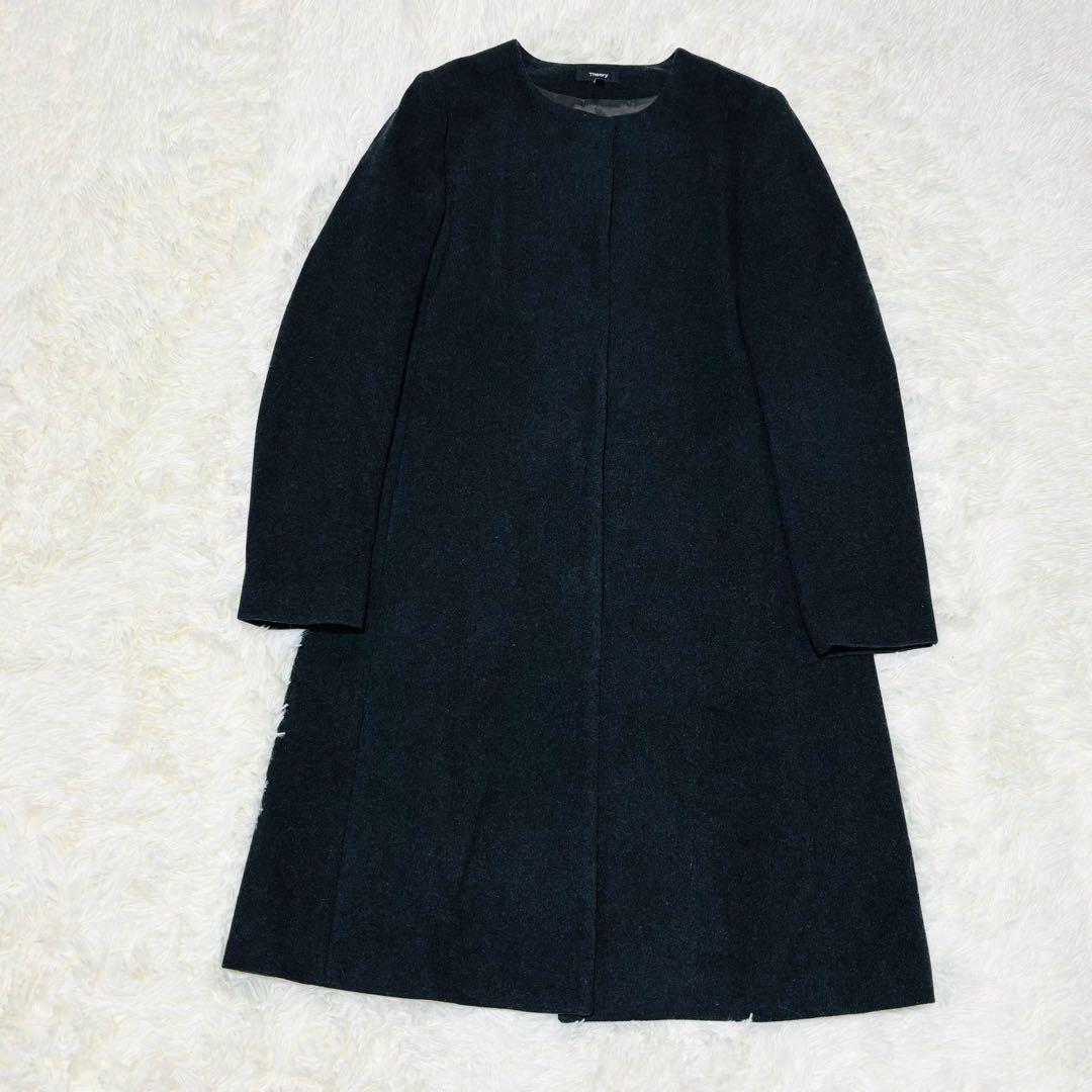 値下げ‼️Theory ロング ノーカラーコートALVIN MELT グレー