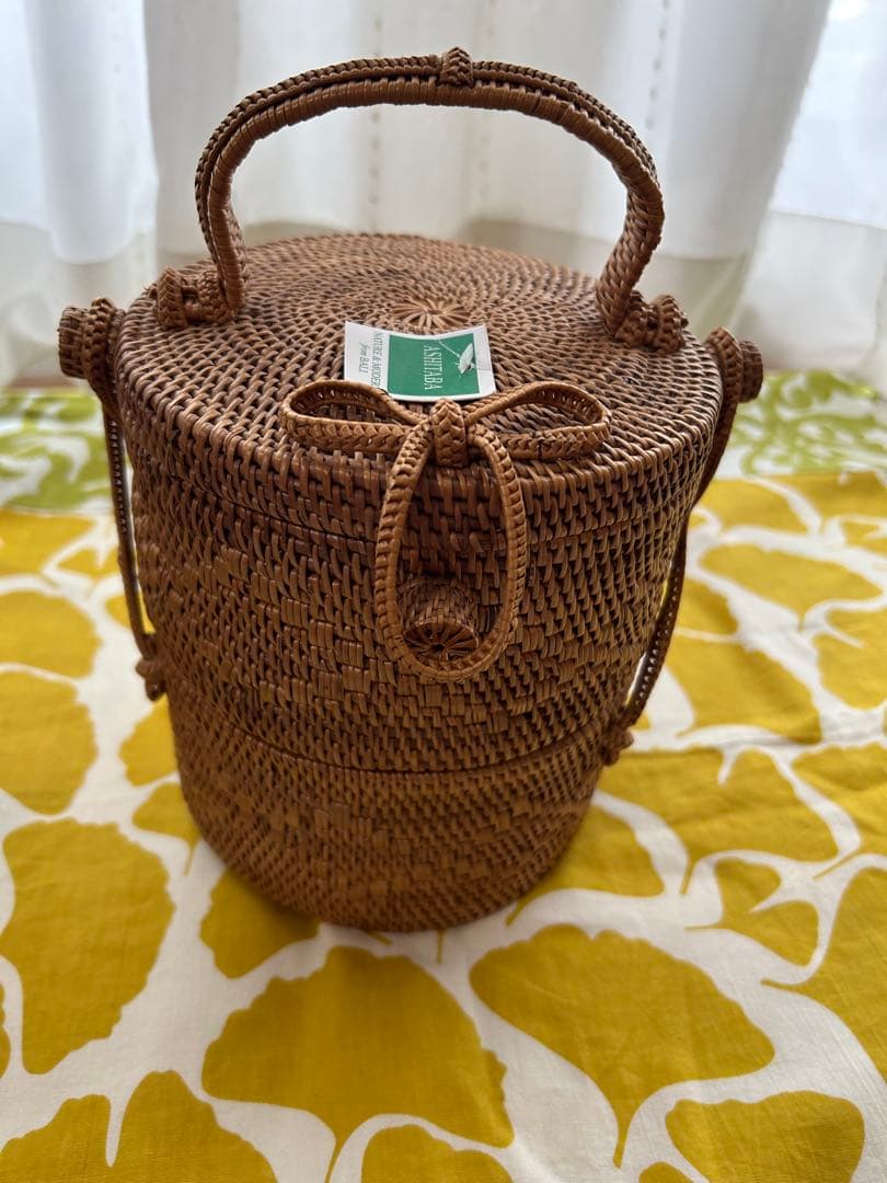 雑貨　アタ 編み2段ランチバスケット　2個セット裁縫道具　小物入れ バリ