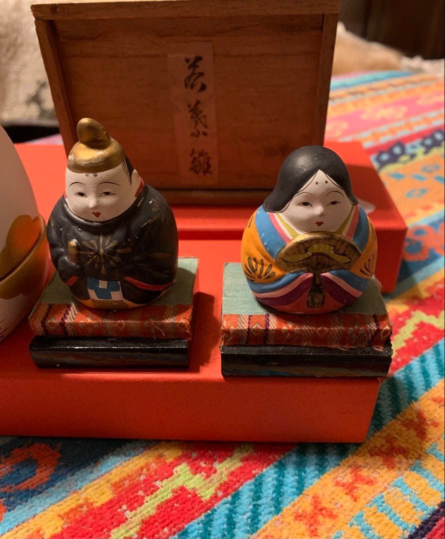 廃盤品 須原陶磁工房 須はら飾り 犬筥 雛人形セット 若義雛 古い雛人形 雛祭り