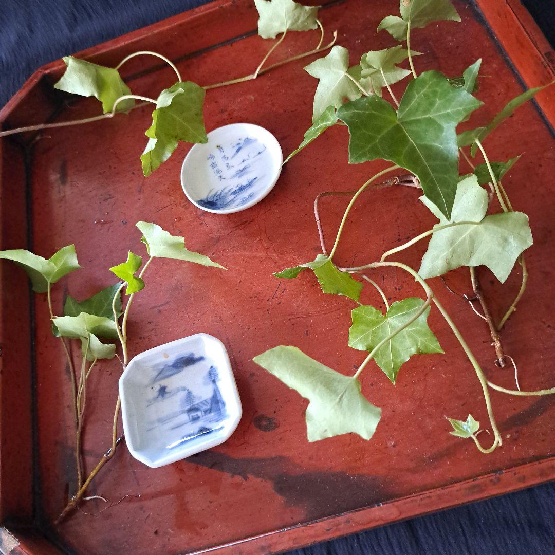 「月落ち烏啼く……漢詩が豆皿に！(豆皿を愉しむ⑬)」古伊万里皿2客セット 骨董ア