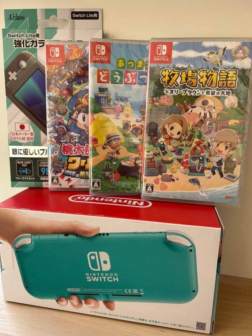 【新品未開封】Switch Lite ターコイズ+ソフト3本＋保護フィルム