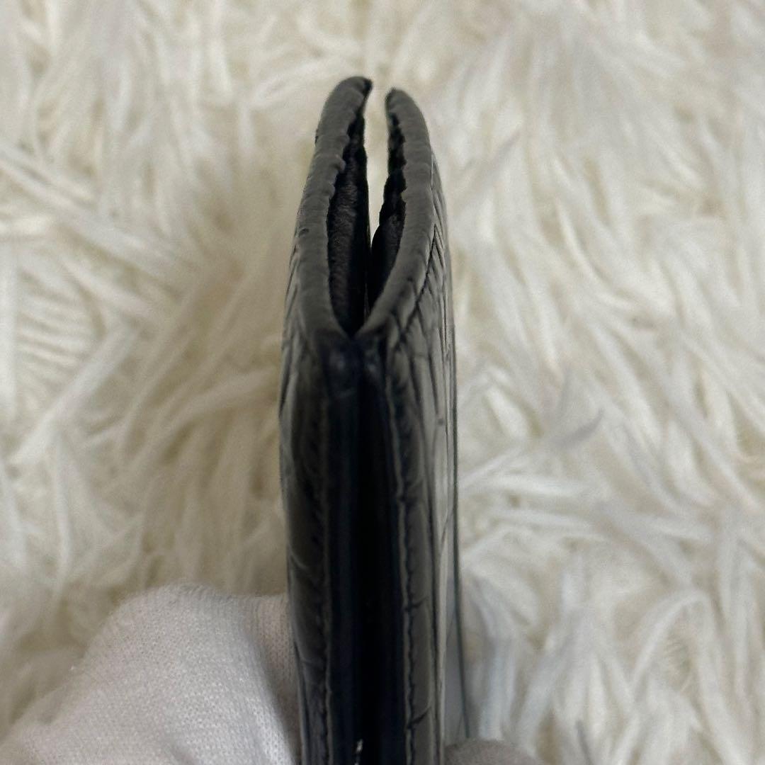 ✨️美品✨️ セリーヌ 二つ折り財布 クロコ 型押し レザー コンパクト 黒