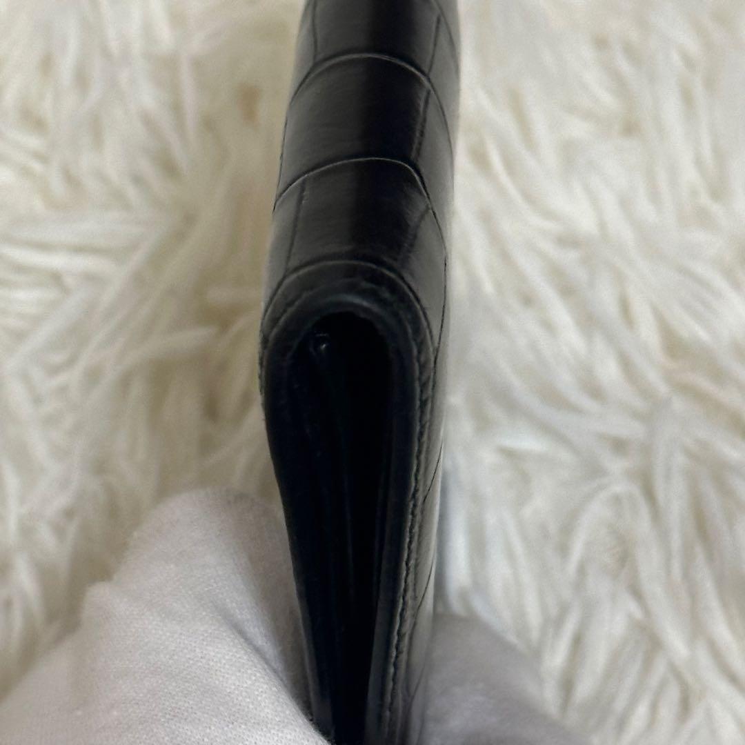 ✨️美品✨️ セリーヌ 二つ折り財布 クロコ 型押し レザー コンパクト 黒