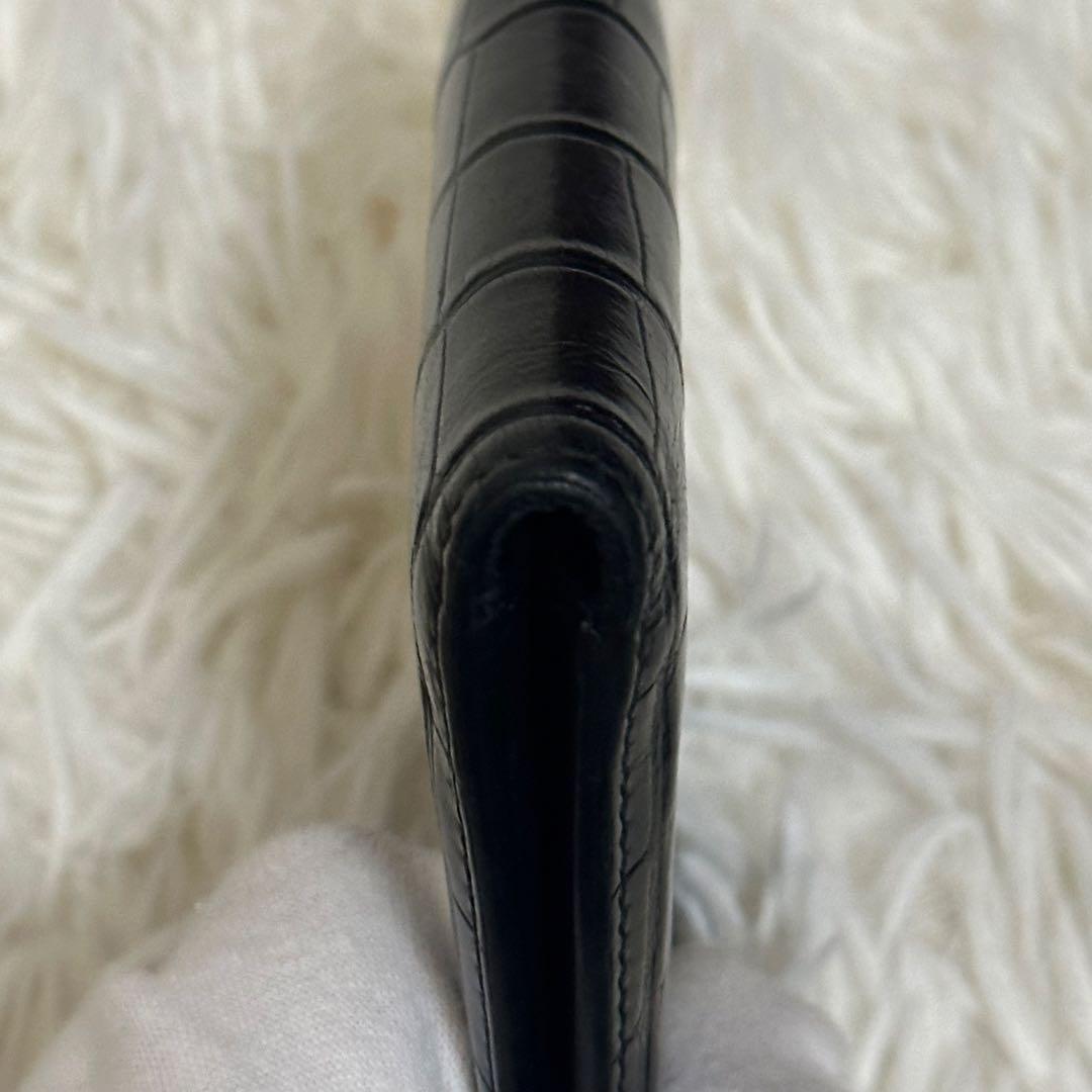 ✨️美品✨️ セリーヌ 二つ折り財布 クロコ 型押し レザー コンパクト 黒
