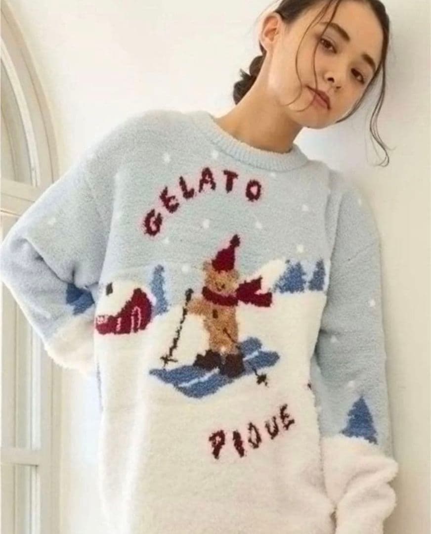 【新品タグ付き】ジェラートピケ スキーベアジャガードプルオーバー