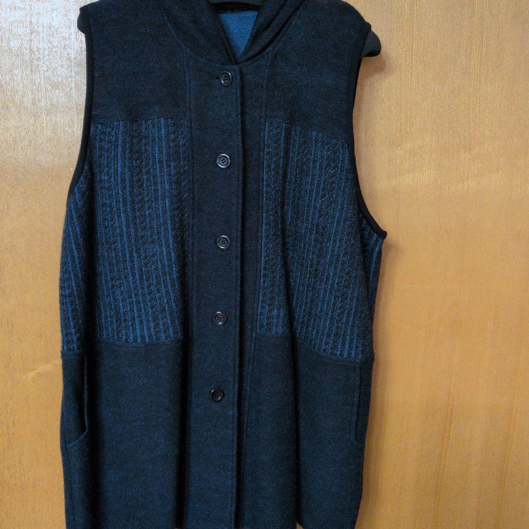 フード付きロングベスト（ダークブルー）