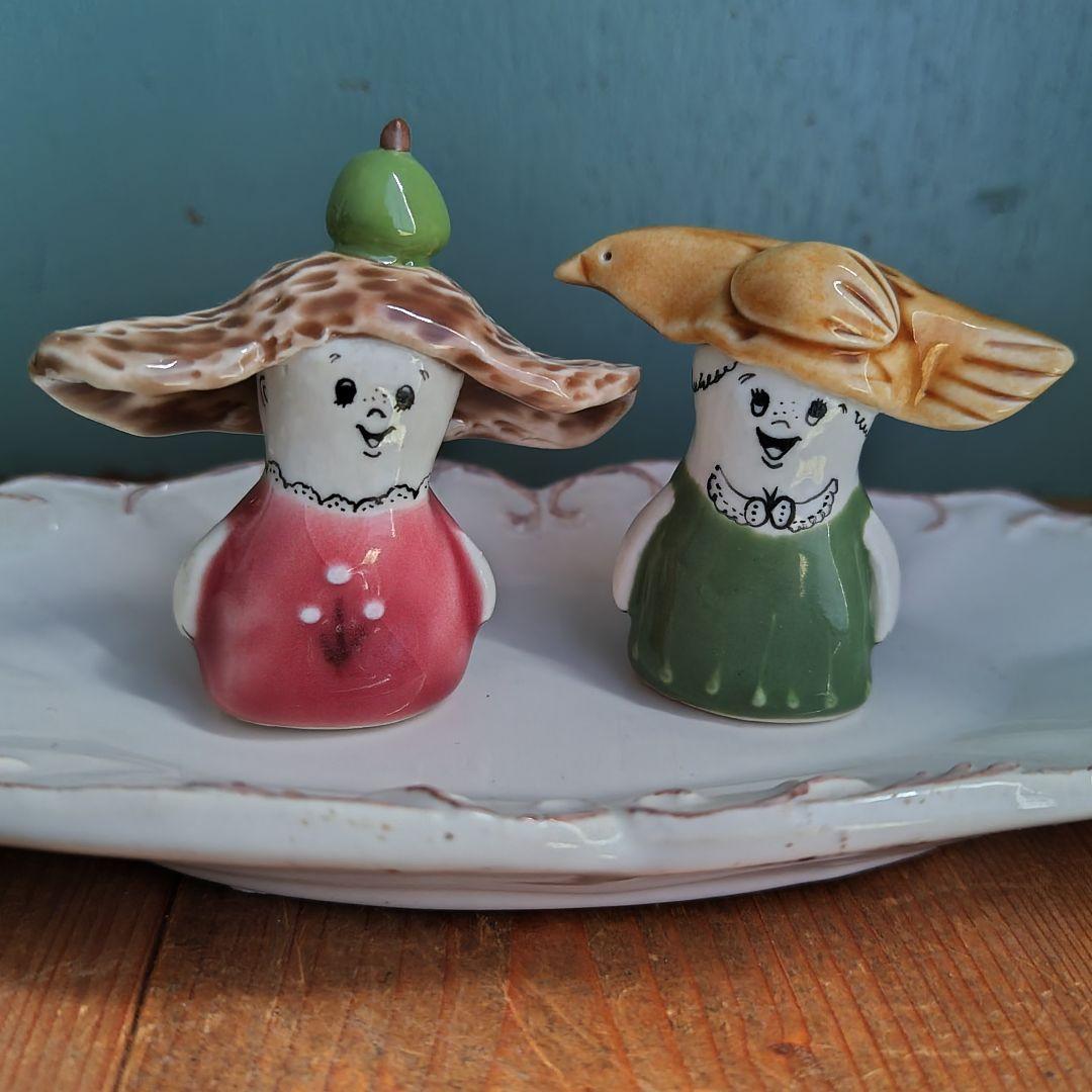 うえのえみ　陶人形　置物　小鳥　女の子　作家物