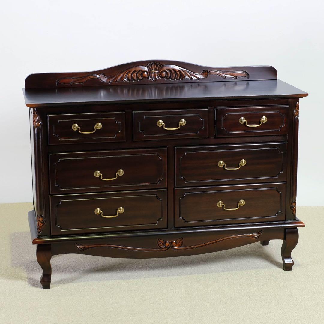 F 新品 アンティーク調 チェスト 110cm タンス リビング収納 衣類収納