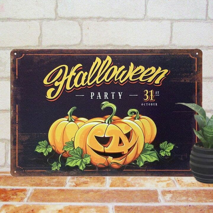 デザイン看板A4】ハロウィン飾りかぼちゃ黒★装飾ブリキ看板アメリカン雑貨