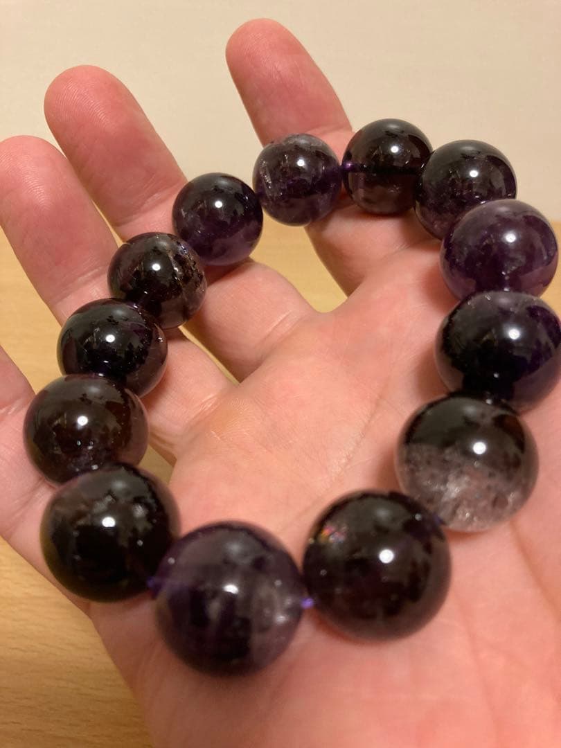 【希少】アメジストエレスチャル ブレスレット 約15〜16mm ミネラルショー