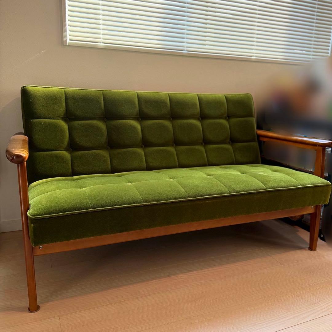カリモク60 2シーター Kチェア モケットグリーン ソファ