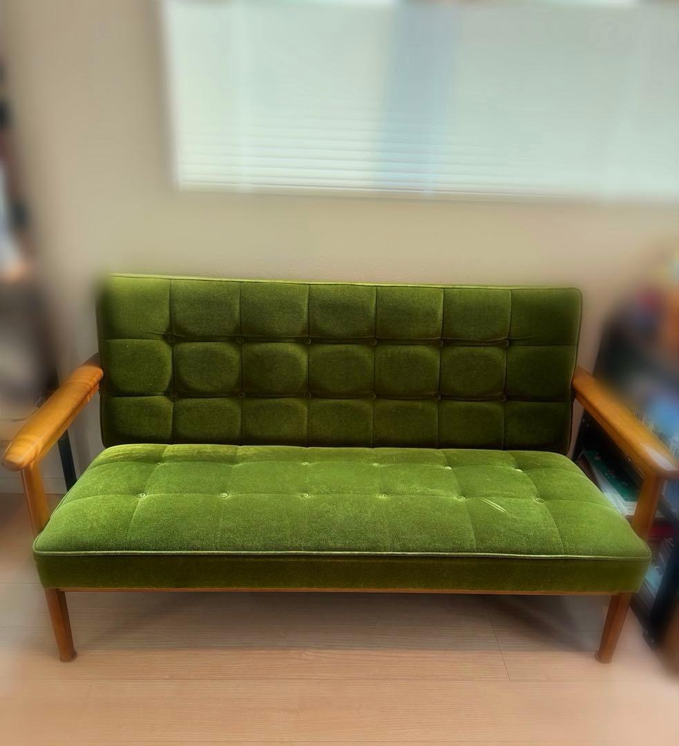 カリモク60 2シーター Kチェア モケットグリーン ソファ