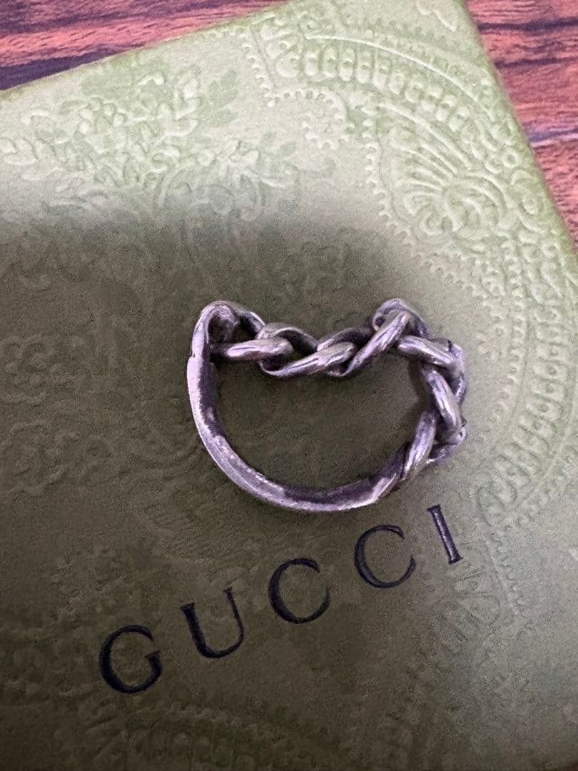 GUCCI シルバー チェーンリング ターコイズグリーンエナメルリング 17号