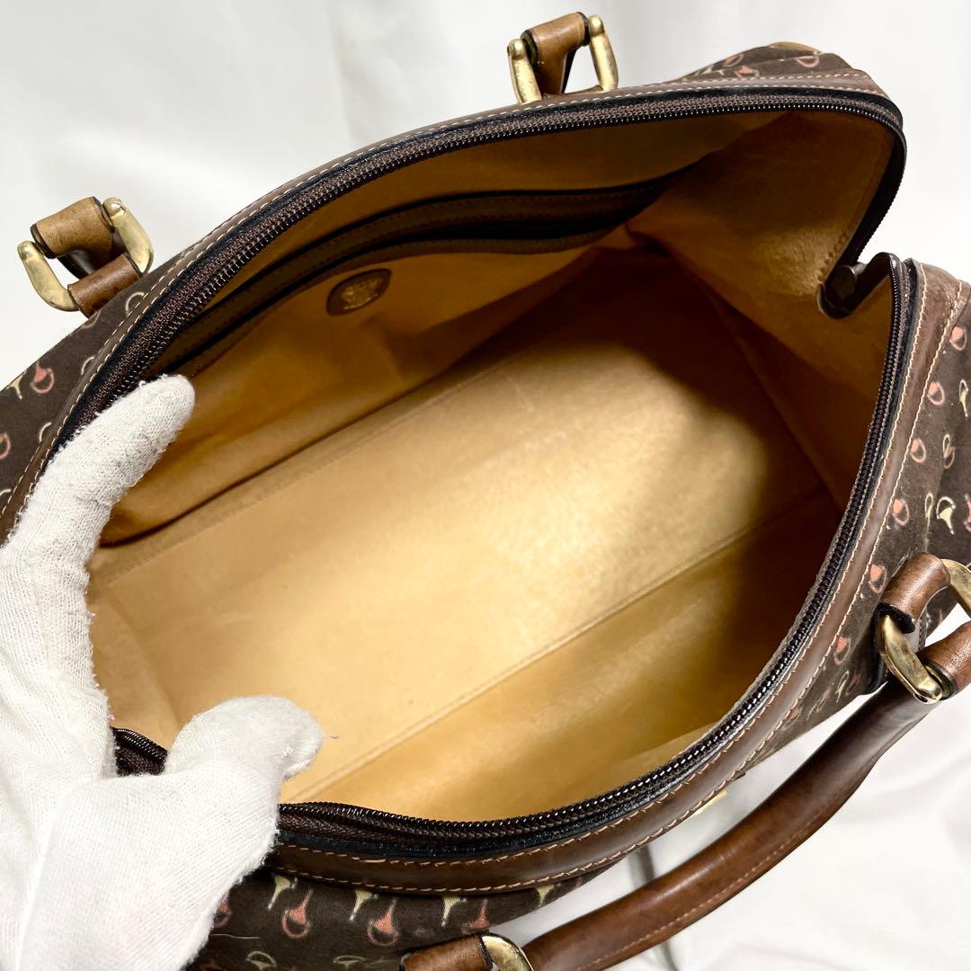 オールド グッチ ミニボストンバッグ レザー ホースビット柄 ブラウン 金金具