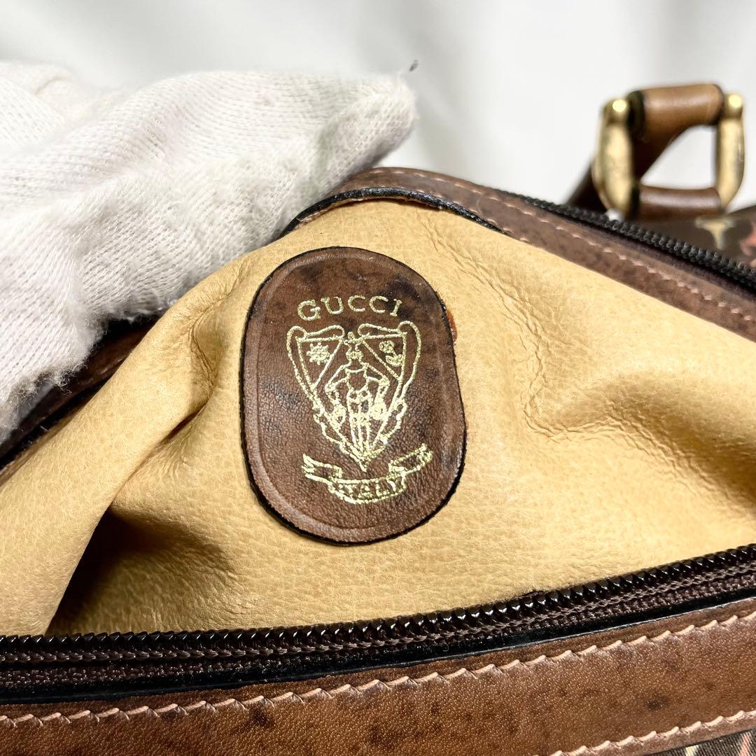 オールド グッチ ミニボストンバッグ レザー ホースビット柄 ブラウン 金金具