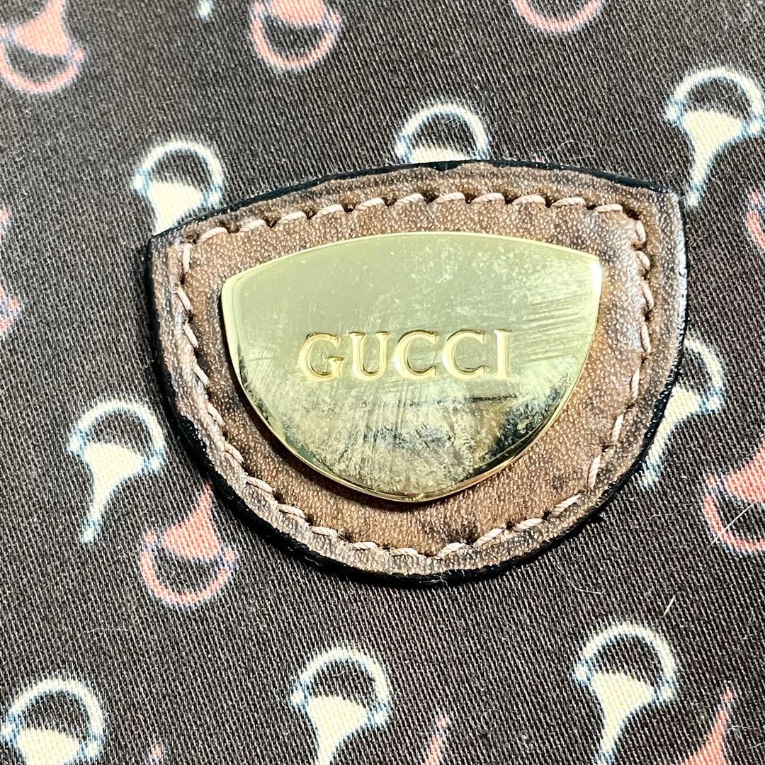 オールド グッチ ミニボストンバッグ レザー ホースビット柄 ブラウン 金金具