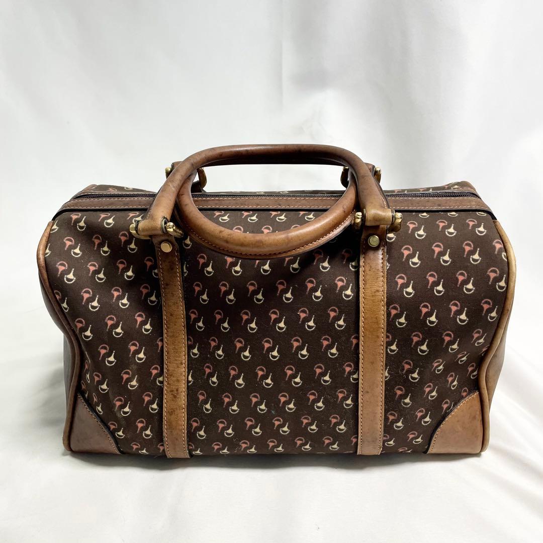 オールド グッチ ミニボストンバッグ レザー ホースビット柄 ブラウン 金金具