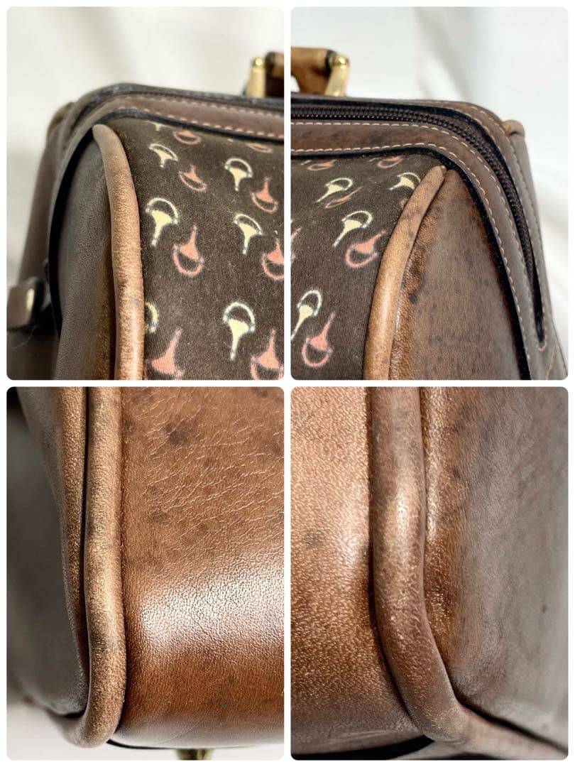 オールド グッチ ミニボストンバッグ レザー ホースビット柄 ブラウン 金金具