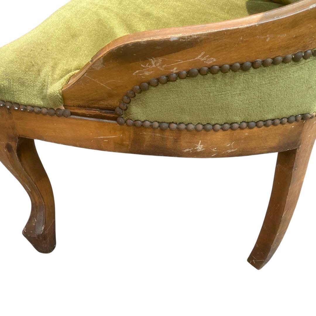 イタリア家具 チェア 一人掛け アンティーク調 猫脚 ベルベット 緑　洋風