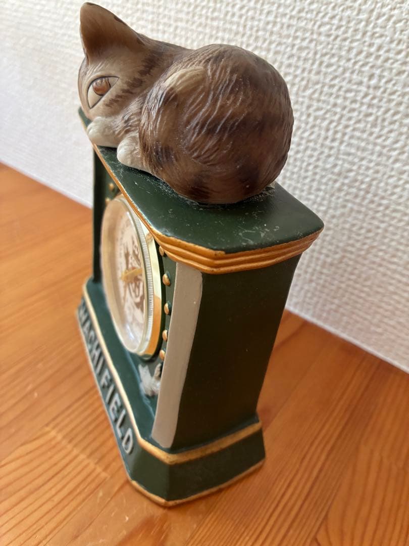 わちふぃーるど ふせ猫置時計 ダヤン アンティーク グリーン