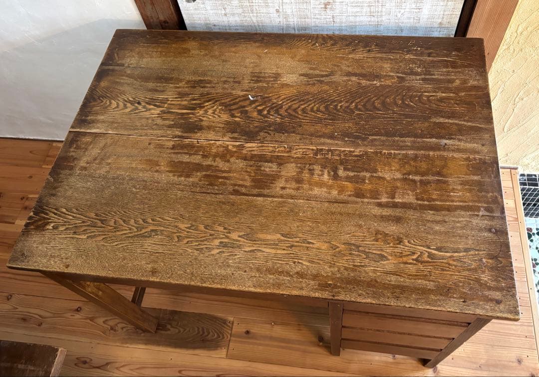 アンティーク　レトロ　木製デスク 5引き出し付き