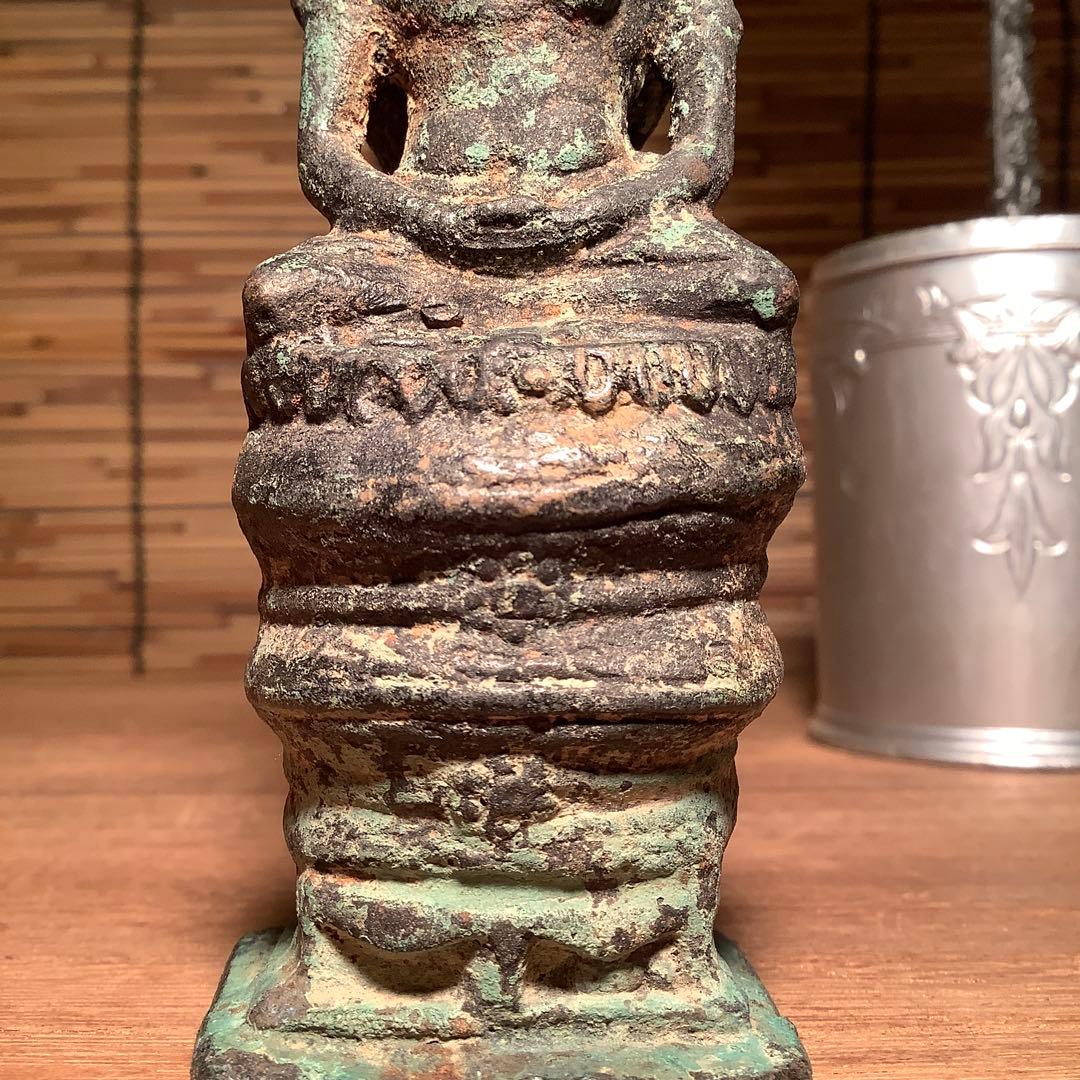 12世紀・スコータイ 「仏陀・蛇神ナーガ」多頭蛇・仏教守護神・￼青銅仏・出土