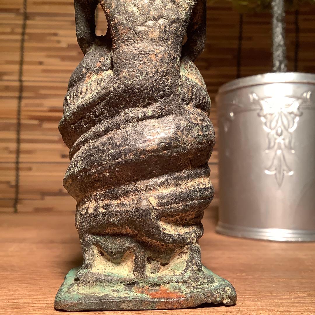 12世紀・スコータイ 「仏陀・蛇神ナーガ」多頭蛇・仏教守護神・￼青銅仏・出土